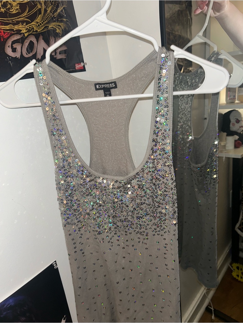 Y2k Express Silver Sequin Grey Tank
